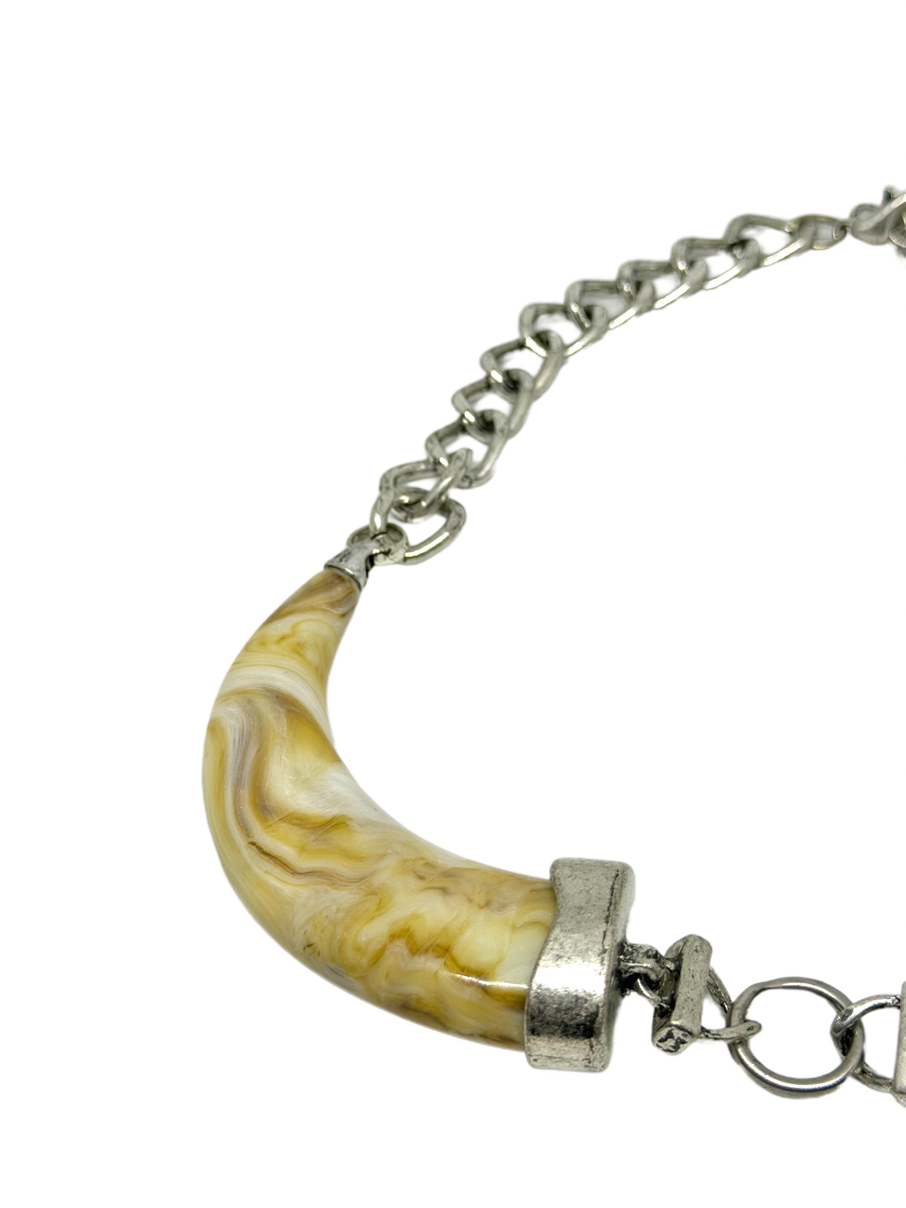 Collar Colmillo Doble Plateado