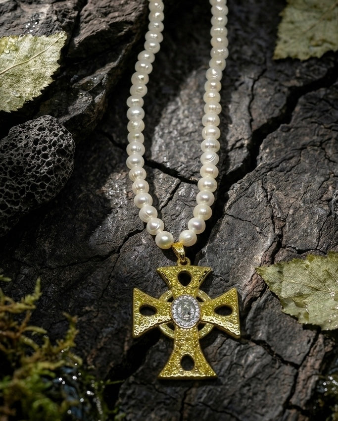 Collar Cruz - Perla de río
