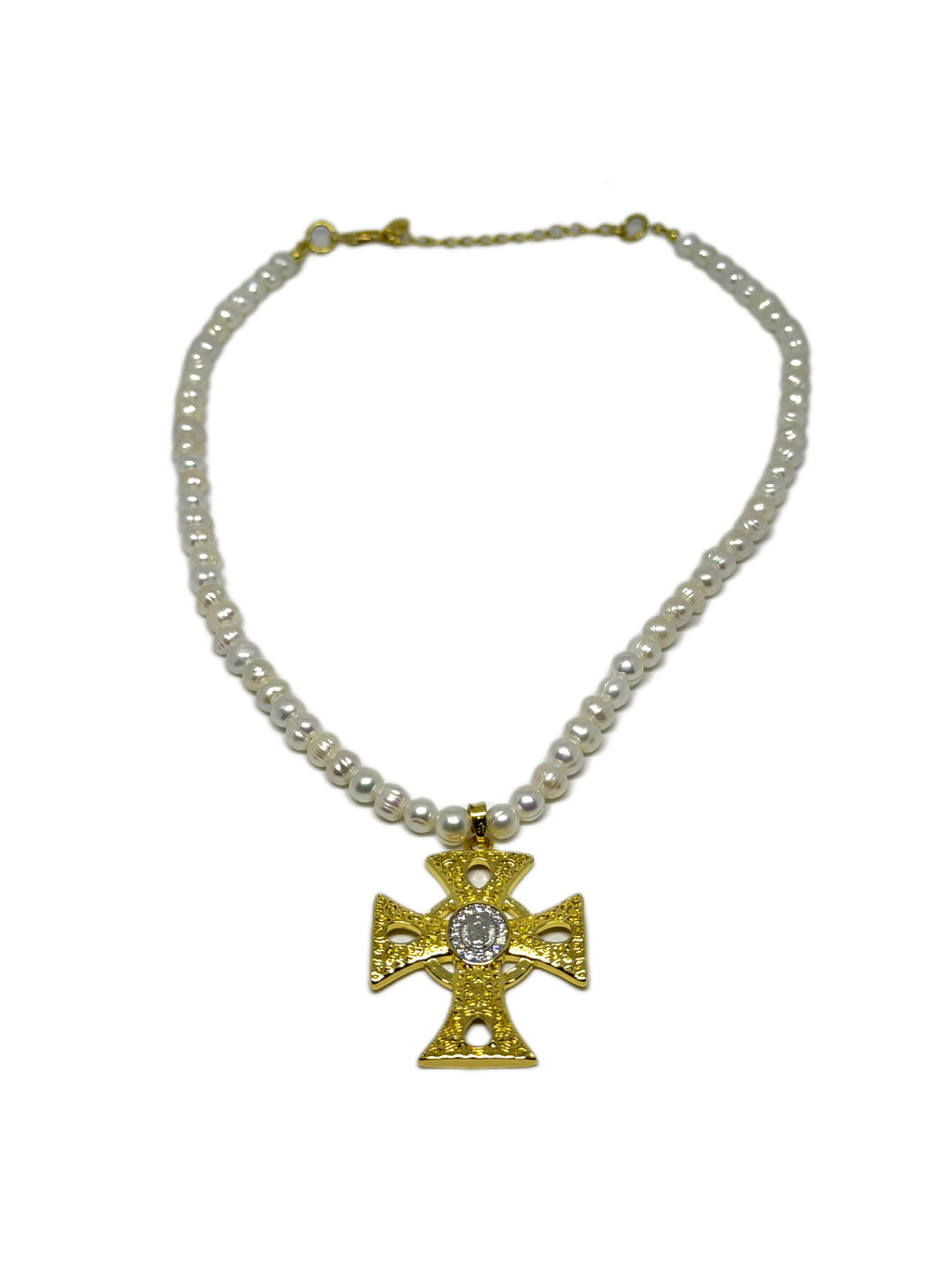 Collar Cruz - Perla de río